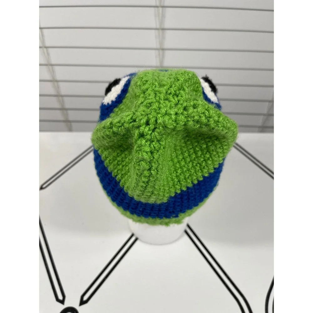 Kids Handmade Crochet Ninja Turtle Beanie‎ Hat Green Blue Eye Mask Cozy Winter